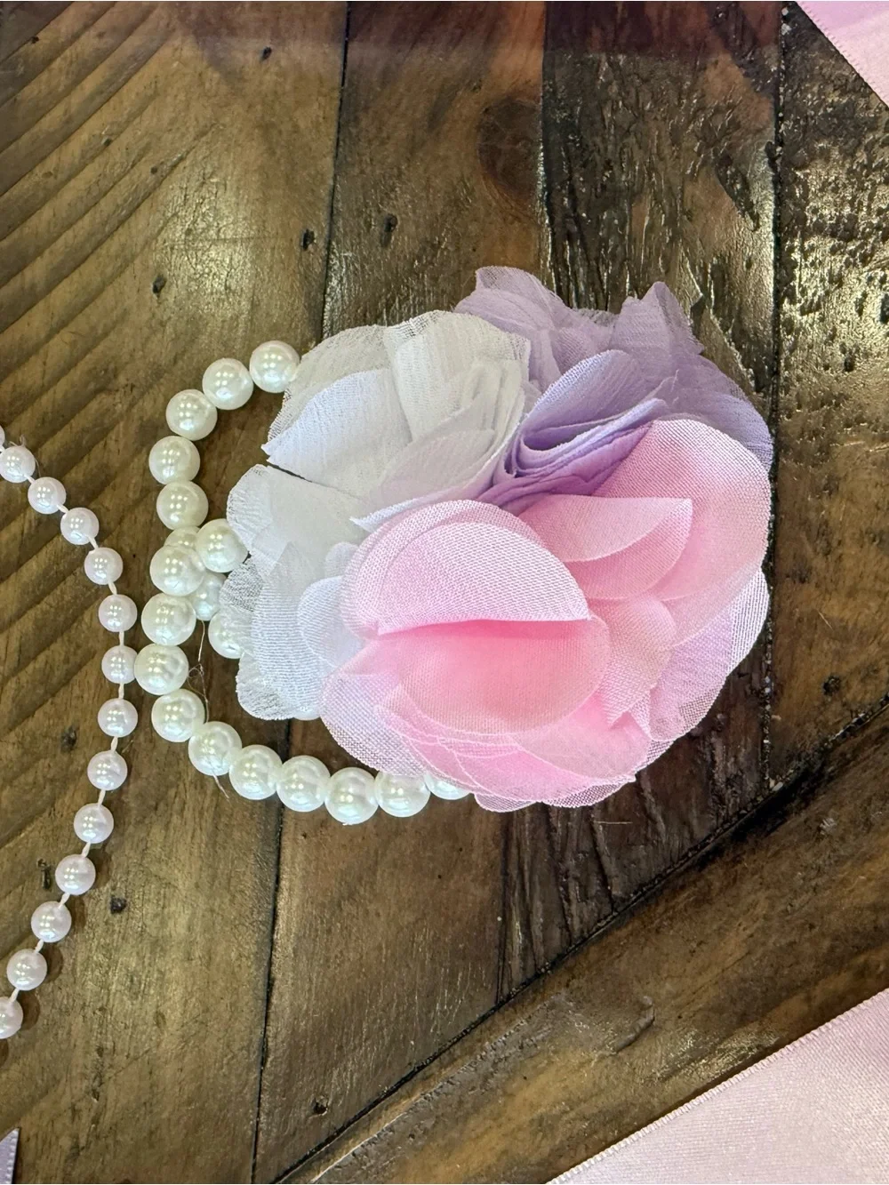 Floral Pink & Lavender Maternity Sash with Pearl Bracelet